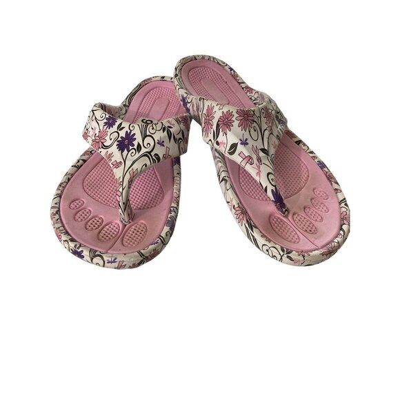 Floral WOMENS SIZE 8.5 Pink & White Sandals With Ergonomic Design - Picture 1 of 4